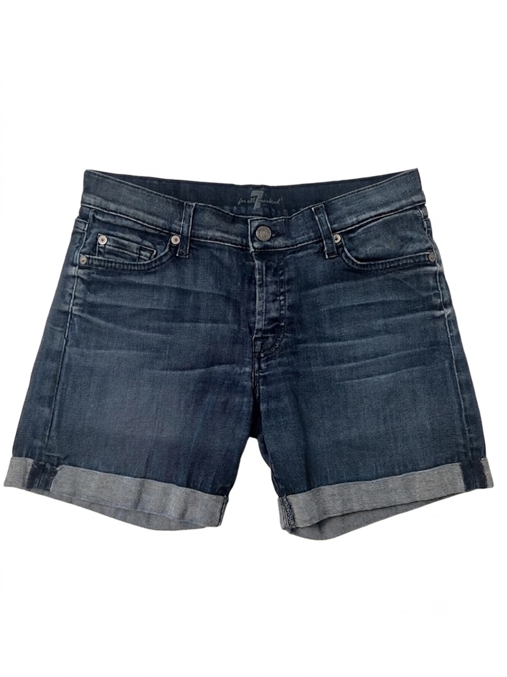 7 For All Mankind Cuffed Denim Shorts – Dark Wash, Size 27